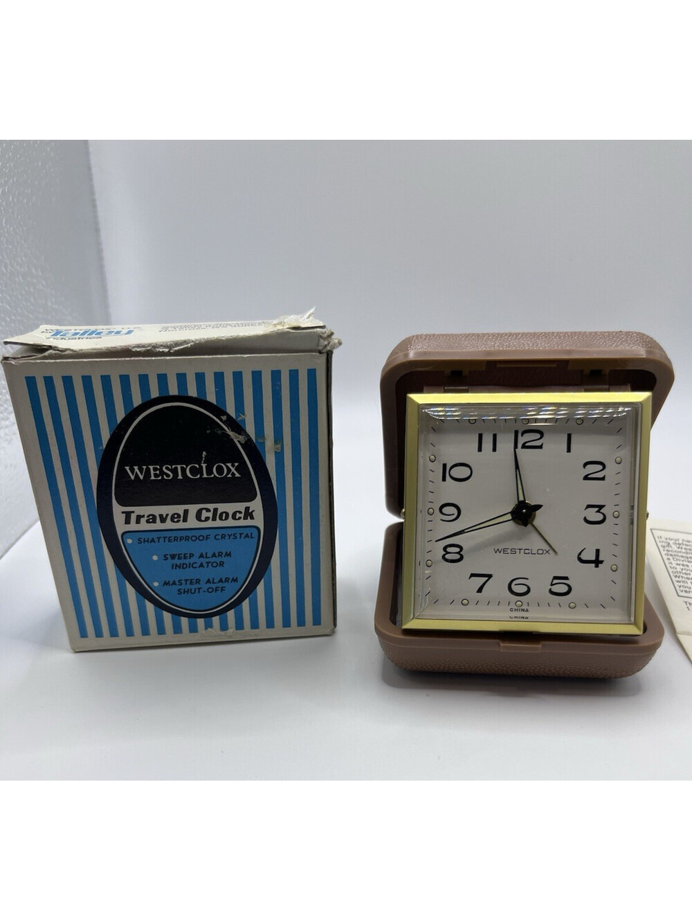 Westclox Folding Travel Alarm Clock Vintage Brown Clamshell In Box Works 3111.2